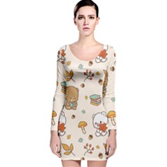 Illustration Bear Cartoon Background Pattern Long Sleeve Velvet Bodycon Dress