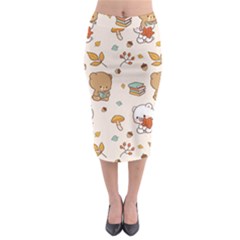 Illustration Bear Cartoon Background Pattern Midi Pencil Skirt by Sudhe