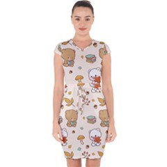 Illustration Bear Cartoon Background Pattern Capsleeve Drawstring Dress  by Sudhe