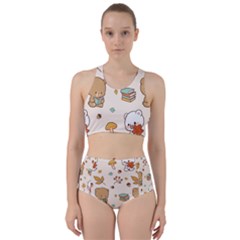 Illustration Bear Cartoon Background Pattern Racer Back Bikini Set by Sudhe