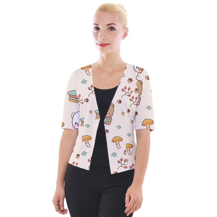 Illustration Bear Cartoon Background Pattern Cropped Button Cardigan