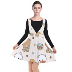 Illustration Bear Cartoon Background Pattern Plunge Pinafore Dress by Sudhe