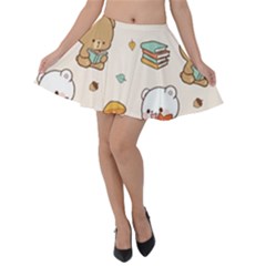 Illustration Bear Cartoon Background Pattern Velvet Skater Skirt