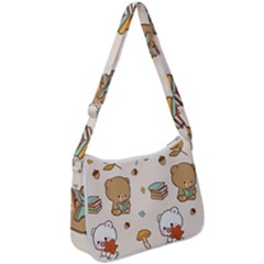 Illustration Bear Cartoon Background Pattern Zip Up Shoulder Bag by Sudhe