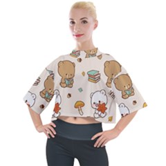 Illustration Bear Cartoon Background Pattern Mock Neck Tee by Sudhe