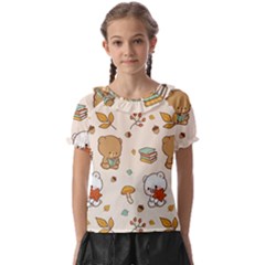 Illustration Bear Cartoon Background Pattern Kids  Frill Chiffon Blouse