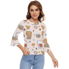 Illustration Bear Cartoon Background Pattern Bell Sleeve Top