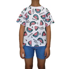 Illustration Watermelon Fruit Sweet Slicee Kids  Short Sleeve Swimwear by Sudhe