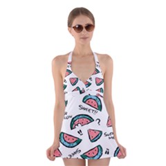 Illustration Watermelon Fruit Sweet Slicee Halter Dress Swimsuit  by Sudhe