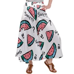 Illustration Watermelon Fruit Sweet Slicee Satin Palazzo Pants by Sudhe