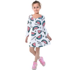 Illustration Watermelon Fruit Sweet Slicee Kids  Long Sleeve Velvet Dress