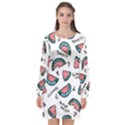 Illustration Watermelon Fruit Sweet Slicee Long Sleeve Chiffon Shift Dress  View1