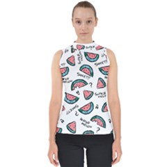 Illustration Watermelon Fruit Sweet Slicee Mock Neck Shell Top by Sudhe