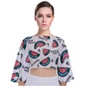 Illustration Watermelon Fruit Sweet Slicee Tie Back Butterfly Sleeve Chiffon Top View1