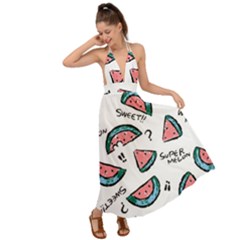 Illustration Watermelon Fruit Sweet Slicee Backless Maxi Beach Dress by Sudhe