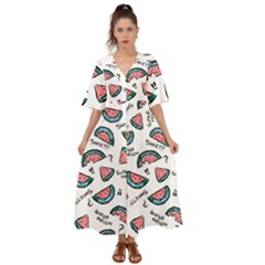 Illustration Watermelon Fruit Sweet Slicee Kimono Sleeve Boho Dress by Sudhe