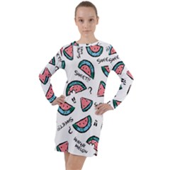 Illustration Watermelon Fruit Sweet Slicee Long Sleeve Hoodie Dress