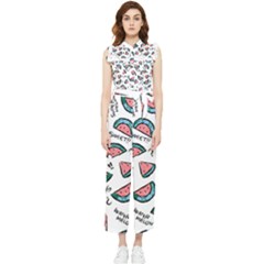 Illustration Watermelon Fruit Sweet Slicee Women s Frill Top Chiffon Jumpsuit by Sudhe