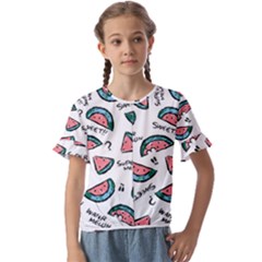 Illustration Watermelon Fruit Sweet Slicee Kids  Cuff Sleeve Scrunch Bottom Tee