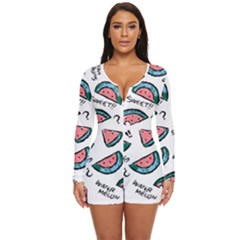 Illustration Watermelon Fruit Sweet Slicee Long Sleeve Boyleg Swimsuit by Sudhe