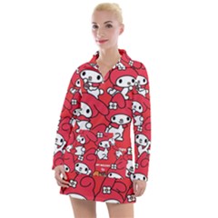 Rabbit Background Cartoon Women s Long Sleeve Casual Dress by Sudhe