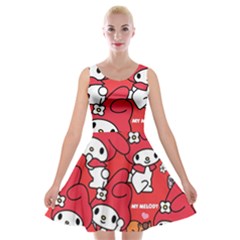 Rabbit Background Cartoon Velvet Skater Dress