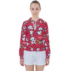 Rabbit Background Cartoon Women s Tie Up Sweat