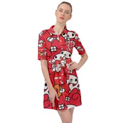 Rabbit Background Cartoon Belted Shirt Dress by Sudhe