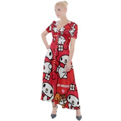 Rabbit Background Cartoon Button Up Short Sleeve Maxi Dress by Sudhe