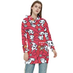 Rabbit Background Cartoon Women s Long Oversized Pullover Hoodie