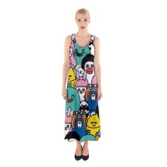 Illustration Animals Cartoon Background Pattern Sleeveless Maxi Dress by Sudhe