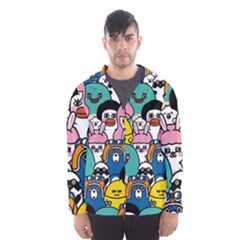 Illustration Animals Cartoon Background Pattern Men s Hooded Windbreaker