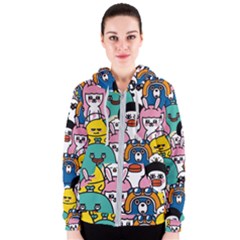 Illustration Animals Cartoon Background Pattern Women s Zipper Hoodie