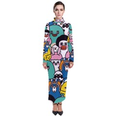 Illustration Animals Cartoon Background Pattern Turtleneck Maxi Dress by Sudhe