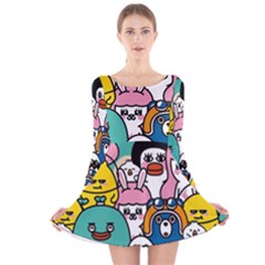 Illustration Animals Cartoon Background Pattern Long Sleeve Velvet Skater Dress