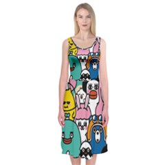 Illustration Animals Cartoon Background Pattern Midi Sleeveless Dress by Sudhe