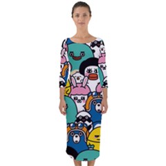 Illustration Animals Cartoon Background Pattern Quarter Sleeve Midi Bodycon Dress by Sudhe