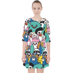 Illustration Animals Cartoon Background Pattern Quarter Sleeve Pocket Dress by Sudhe