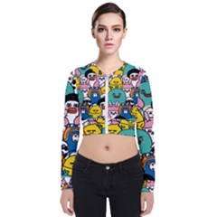 Illustration Animals Cartoon Background Pattern Long Sleeve Zip Up Bomber Jacket by Sudhe