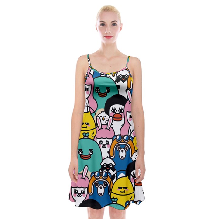 Illustration Animals Cartoon Background Pattern Spaghetti Strap Velvet Dress