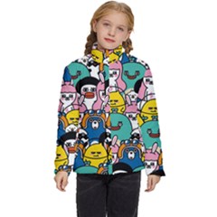 Illustration Animals Cartoon Background Pattern Kids  Puffer Bubble Jacket Coat by Sudhe