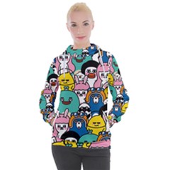 Illustration Animals Cartoon Background Pattern Women s Hooded Pullover