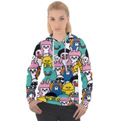 Illustration Animals Cartoon Background Pattern Women s Overhead Hoodie