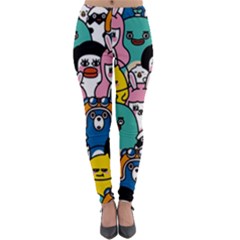 Illustration Animals Cartoon Background Pattern Lightweight Velour Leggings by Sudhe