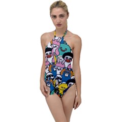 Illustration Animals Cartoon Background Pattern Go With The Flow One Piece Swimsuit by Sudhe