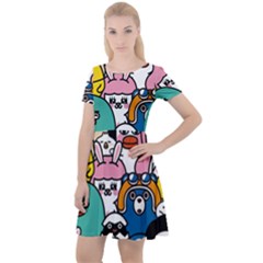 Illustration Animals Cartoon Background Pattern Cap Sleeve Velour Dress  by Sudhe