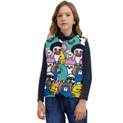 Illustration Animals Cartoon Background Pattern Kid s Short Button Up Puffer Vest	