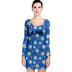 Illustration Duck Cartoon Background Long Sleeve Velvet Bodycon Dress