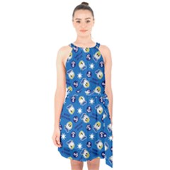 Illustration Duck Cartoon Background Halter Collar Waist Tie Chiffon Dress by Sudhe