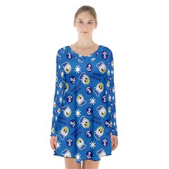 Illustration Duck Cartoon Background Long Sleeve Velvet V-neck Dress